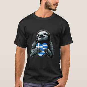 Greek Pride Heart Sloth Greek Roots Greece Flag He T-Shirt