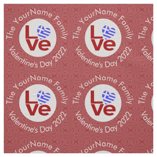 Greek Red LOVE Flag Personalized  Fabric (Swatch)