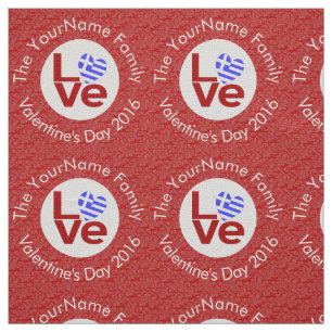 Greek Red LOVE Heart Flag Personalized Text  Fabric