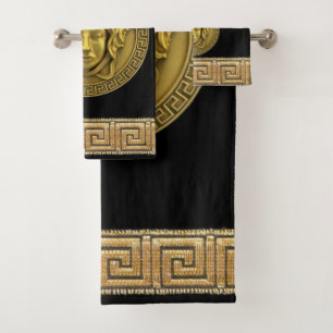 Greek Revival Gorgon / Medusa and Meander Key Bath Towel Set