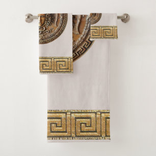 Greek Revival Medusa, Special Subtle Neutral Beige Bath Towel Set