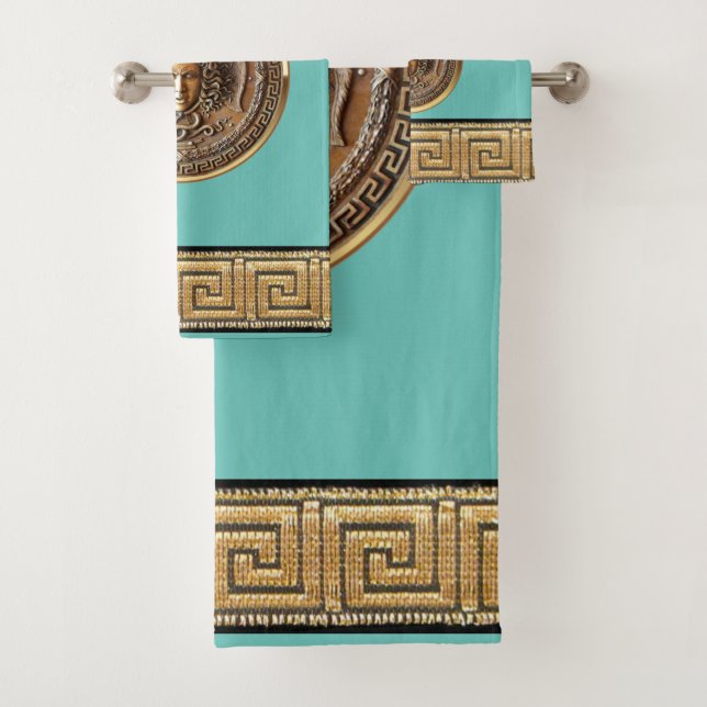 Greek Revival Medusa (Special Teal) Bath Towel Set (Insitu)