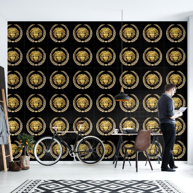 Greek / Roman Laurel Wreath and Medusa Designer  Wallpaper (Living Room)