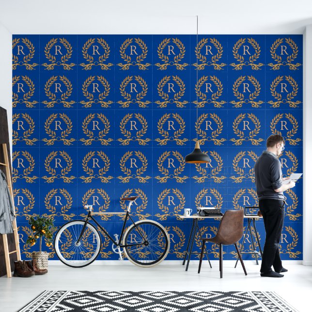 Greek / Roman Laurel Wreath Personalized Monogram Wallpaper (Living Room)