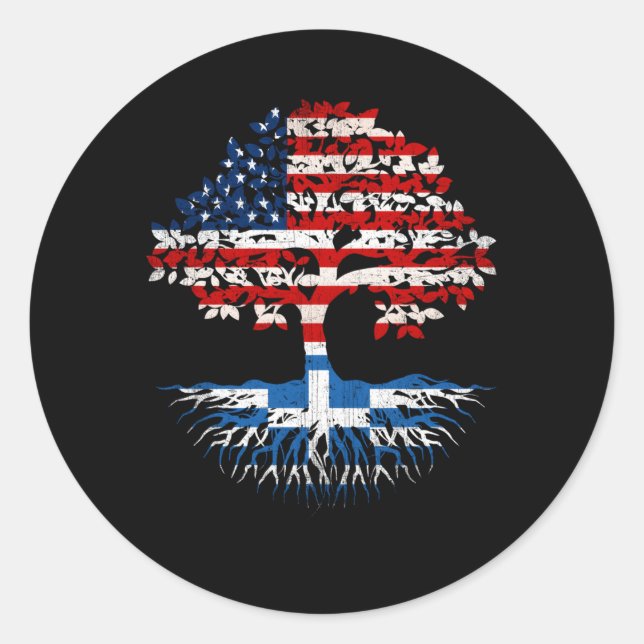 Greek Roots American Branches Greece Flag Usa Classic Round Sticker (Front)
