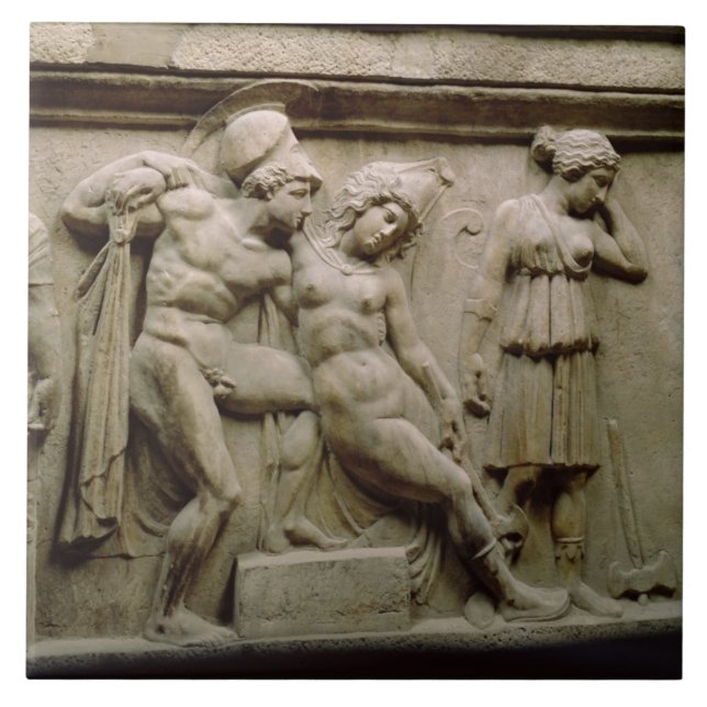 Greek Sarcophagus with a Scene showing the Battle Tile (Front)