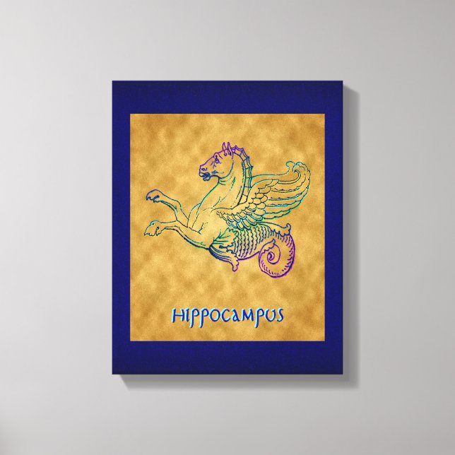 Greek Sea Horse Vintage Art Wrapped Canvas (Front)
