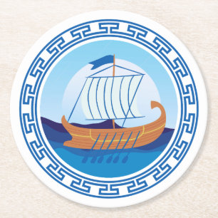 Greek Ship Round Paper Coaster