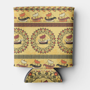 Greek Ships: Ancient Seamless Design. Can Cooler