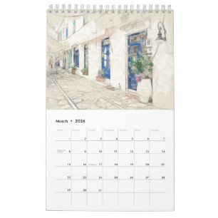Greek Sketches 2026 Wall Calendar – Hand-Drawn 