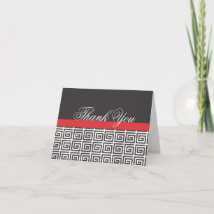 Greek Spirals Black White Red Thank You Note