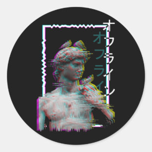 Greek Statue Ancient Vaporwave Synthwave Glitch Classic Round Sticker