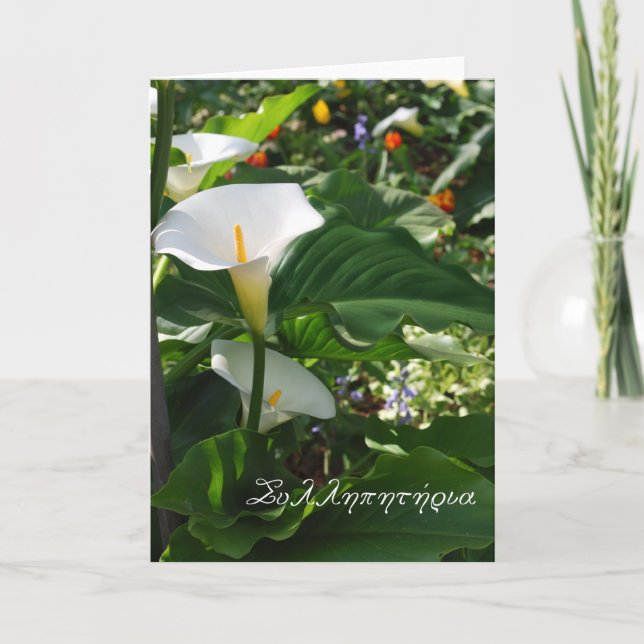 Greek sympathy card with white calla lillies (Front)