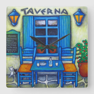 Greek Taverna Square Wall Clock, Lisa Lorenz Square Wall Clock