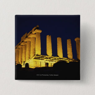 Greek Temple at Night with yellows and oranges 2 Inch Square Button