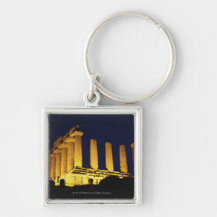 Greek Temple at Night with yellows and oranges Keychain