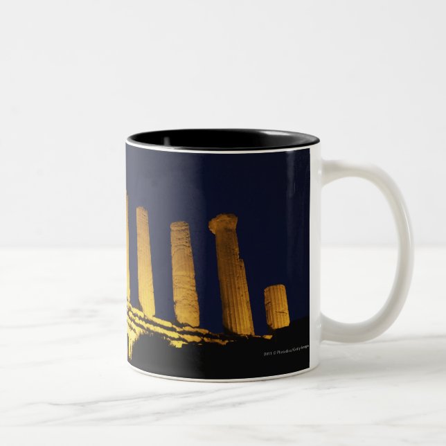 Greek Temple at Night with yellows and oranges Two-Tone Coffee Mug (Right)