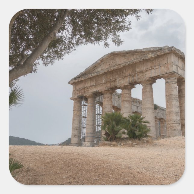 Greek temple at Segesta, Sicily Square Sticker (Front)