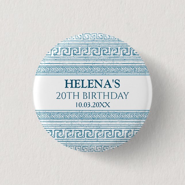 Greek-themed birthday party with blue elements 1 inch round button (Front)