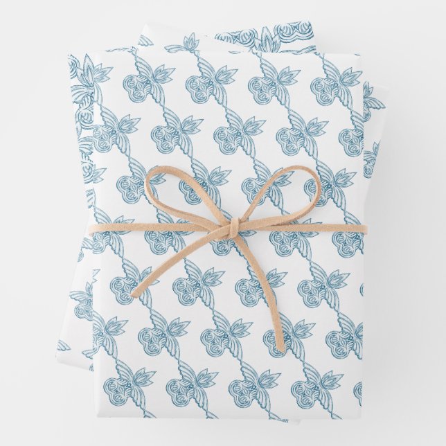 Greek toga birthday party with blue element wrapping paper sheet (In situ)