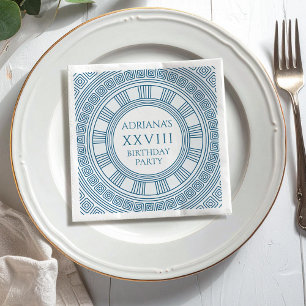 Greek toga birthday party with blue pattern napkin