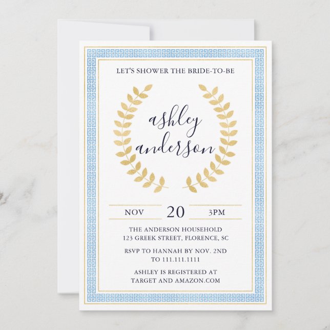 Greek Toga Bridal Shower Invitation (Front)