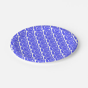 Greek Traditional Blue White Meander Fret Pattern Paper Plate