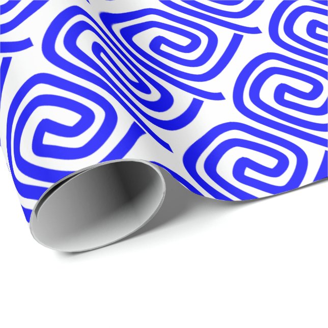 Greek Traditional Blue White Meander Fret Pattern Wrapping Paper (Roll Corner)