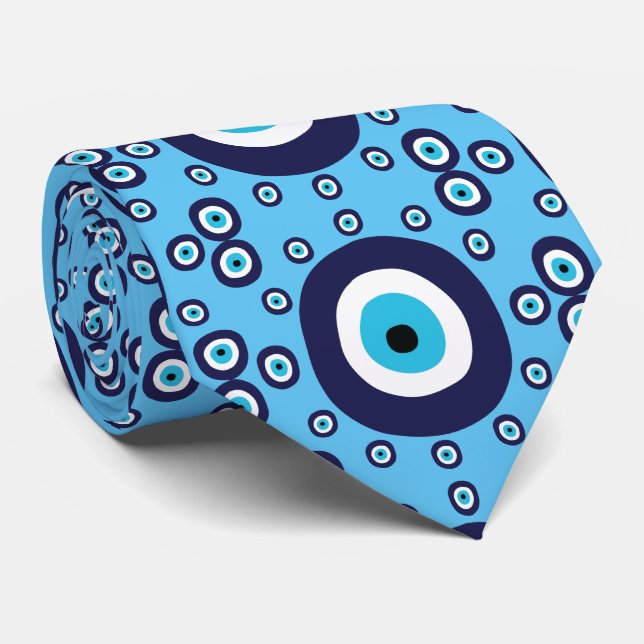 Greek Turkish Evil Eye Turquoise Blue Tie (Rolled)