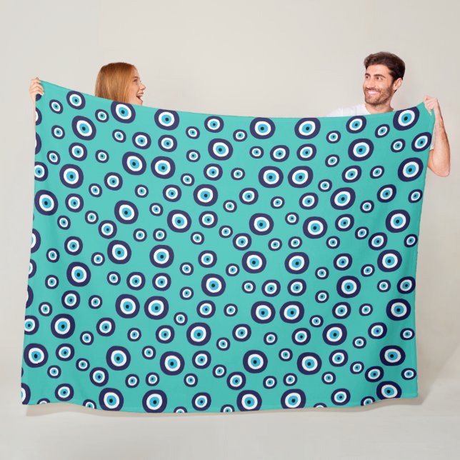 Greek Turkish Protective Evil Eye Symbol Patterned Fleece Blanket (In Situ)