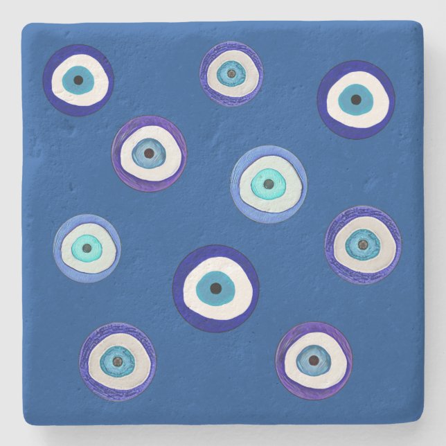 Greek, Unique Design, Art, Evil Eye Stone Coaster (Front)