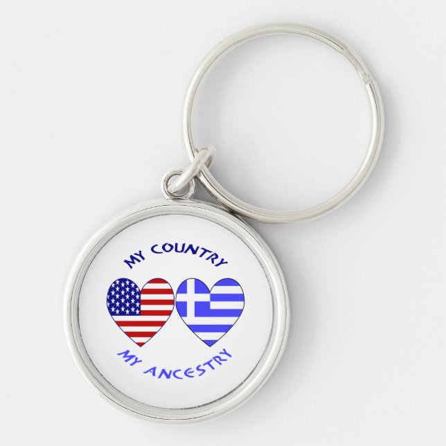 Greek USA Flag Hearts Country Ancestry Keychain (Front)