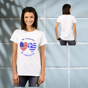 Greek USA Flags Heart My Country My Ancestry Women T-Shirt