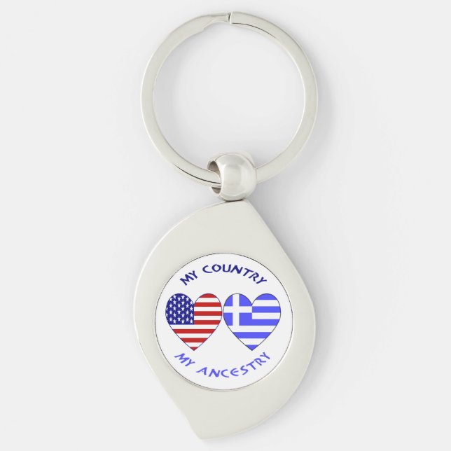 Greek USA Flags Hearts Country Ancestry Keychain (Front)