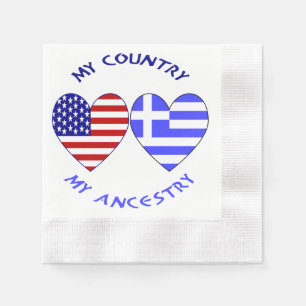 Greek USA Flags Hearts Country Ancestry Napkin