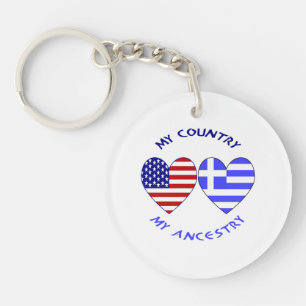 Greek USA Hearts Country Ancestry Keychain
