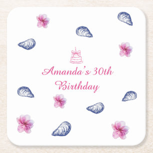 Greek Vibes Birthday Square Paper Coaster