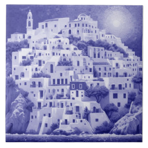 Greek Village Greece Sea Mountain Houses Blue Tile