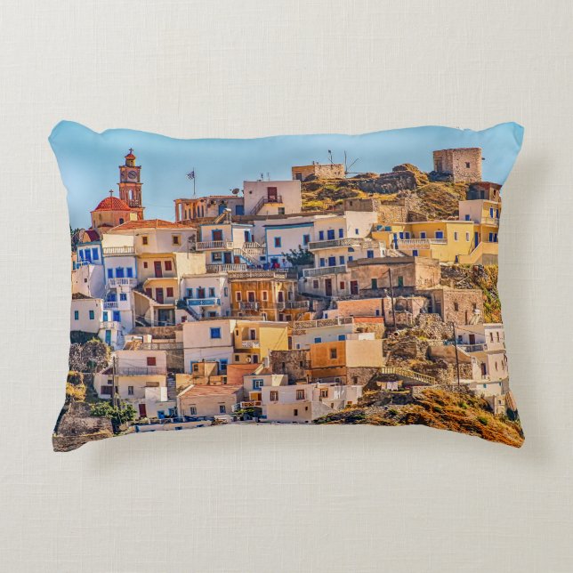 Greek Village Karpathos Island Aegean Sea Accent Pillow (Front)