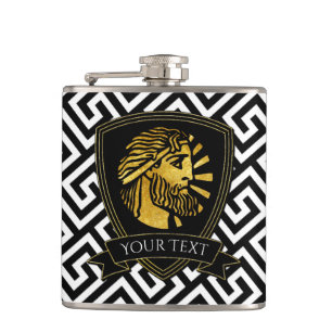 Greek Warrior in Gold Your Text Hip Flask
