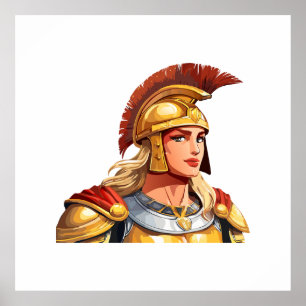 Greek warrior woman profile in classical poster
