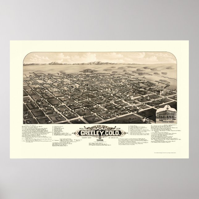 Greeley, CO Panoramic Map - 1882 Poster (Front)