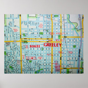 Greeley, CO Poster de la carte Vintage