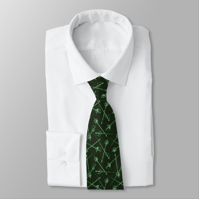 Green 1880s Melee Weapons Necktie (Tied)