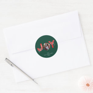 Green 1 Photo Joy Simple Custom Christmas  Classic Round Sticker