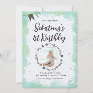 Green 1er Anniversaire Invitation