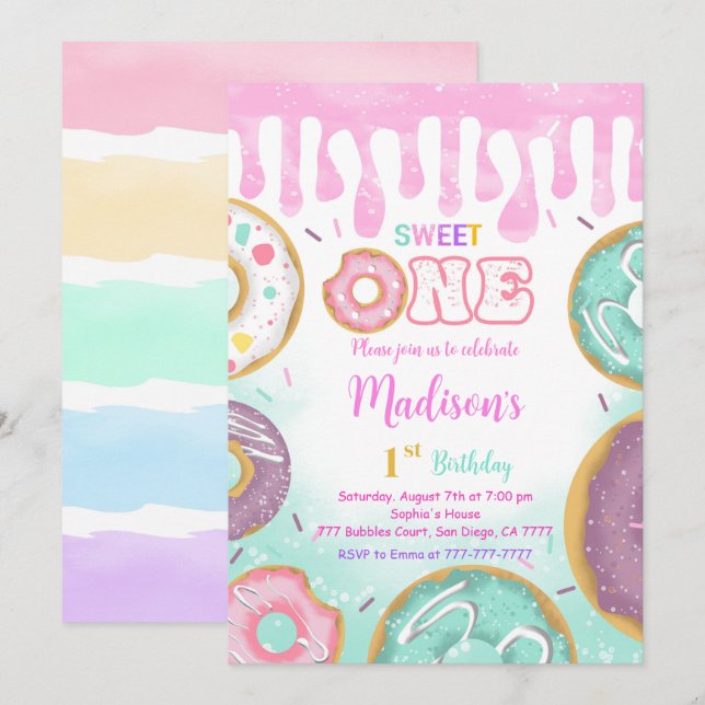 Green 1st Birthday Doughnut Party Invitation (Front/Back)