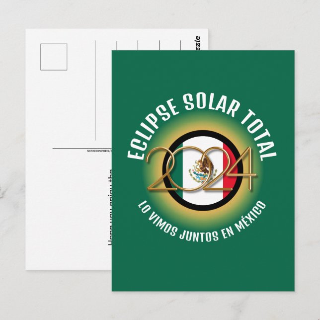 Green 2024 TOTAL SOLAR ECLIPSE Mexico Postcard (Front/Back)