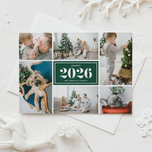 Green 2025 Happy New Year Photo Collage Holiday Postcard