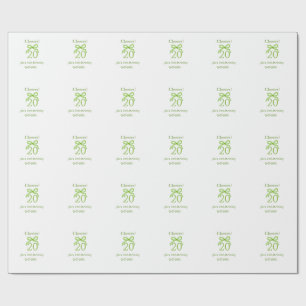 green 20th birthday bow watercolor name bold retro wrapping paper